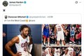 双星社媒互动！米切尔发推：西部五连客4-1 哈登转发：?️