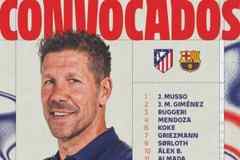 马竞国王杯对巴萨大名单:卢克曼、阿尔瓦雷斯、格列兹曼在列