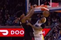 弹速惊人！阿门切入接球直接暴起双手隔扣小佩顿打成2+1